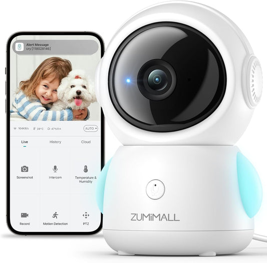 Cámara de vigilancia para bebés y mascotas ZUMIMALL BK06 con cable, 360°, PTZ, banda dual, 5G/2.4G, WiFi (con enchufe) 