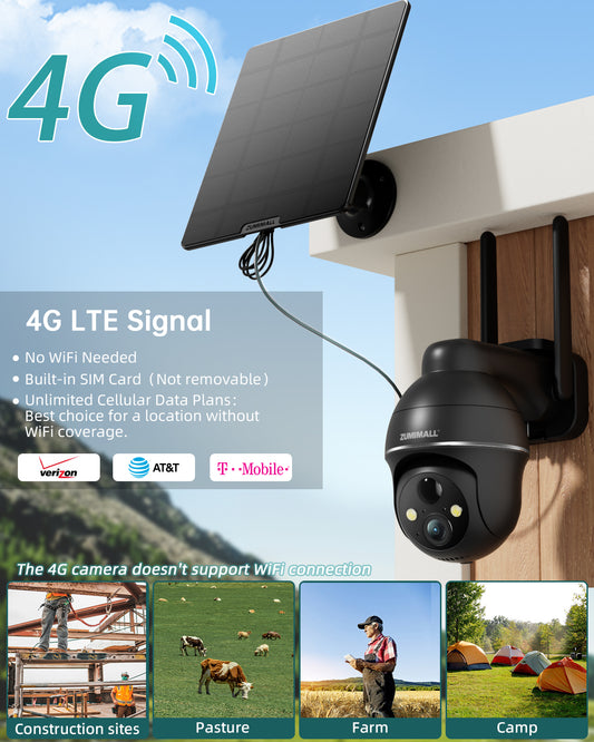 ZUMIMALL 4G LTE Cellular 360°PTZ Security Camera-G4 (Type C）